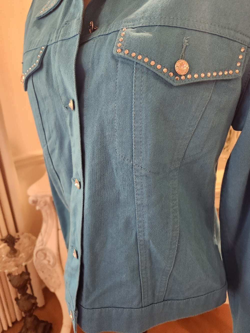 Turquoise Rhinestone Equestrian Western Show Rodeo Jacket Small - Picture 6 of 10